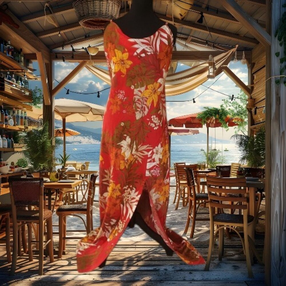 Paper Heart Tropical Flower Leg Slit Maxi Slip Dress  -  Size: L   NWOT